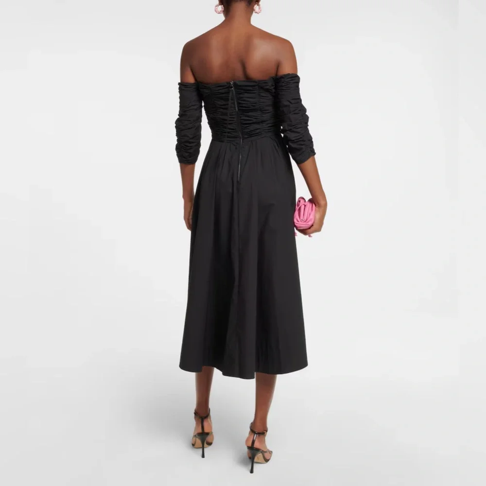 DOROTHEE SCHUMACHER poplin power midi off the shoulder dress in black